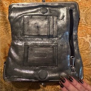 Hobo black Silver metallic distressed wallet $100